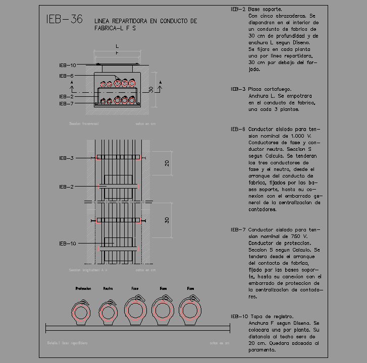 Bloque Autocad Línea repartidora en conducto de fabrica-L-F-S